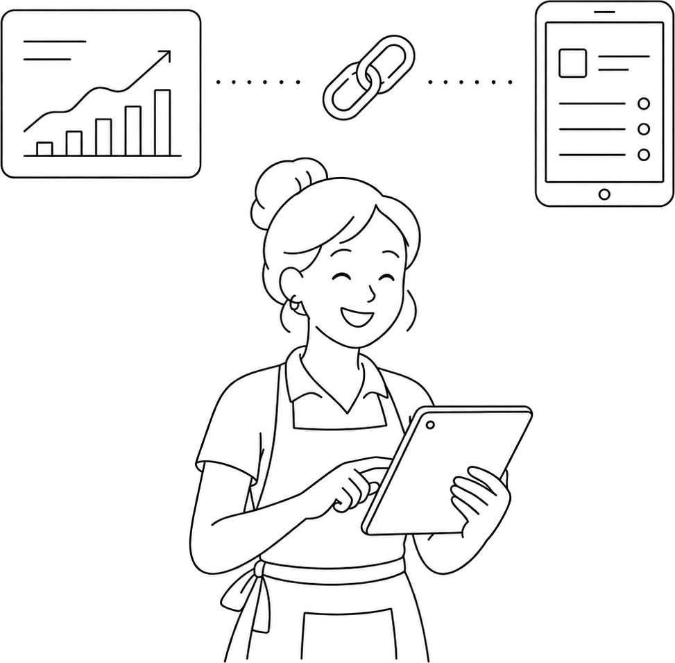 Happy hospitality worker with tablet and modern tools